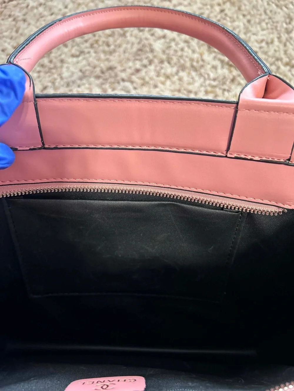 CHANEL Pink Logo Embossed Leather Tote with Printed Strap and Scarf